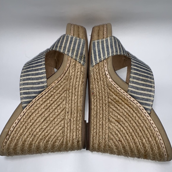 Splendid Striped Blue & White Canvas Espadrille Wedge Sandals Size 8 - Picture 7 of 11